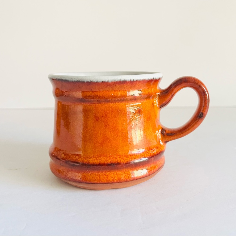 Vintage Estriceram Genin Trudeau Orange Stoneware Mugs Set of 2